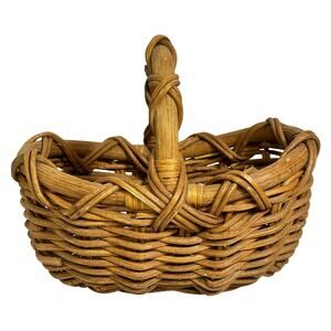 Hand Woven Vintage Bamboo & Ratan Gathering Basket Beautiful Patina